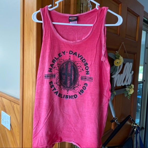 Harley-Davidson Tops - Harley-Davidson Pink Tank Top Scoop Neck w/ Rhinestones